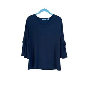 Susan Graver Size Small Black Liquid Knit Split 3/4 Bell Sleeve Top NWOT